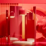 Empty stage with geometry background 3d rendering