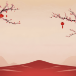 Chinese new year empty background with blossom and lantern