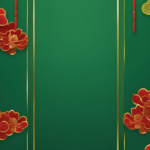 New year empty green background with red flower and gold border