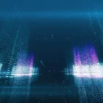 3d illustration abstract flight in a virtual digital city in a binary code space