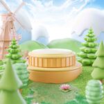 Green field with windmill yellow building background