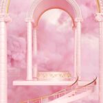 Pink angel with balcony background