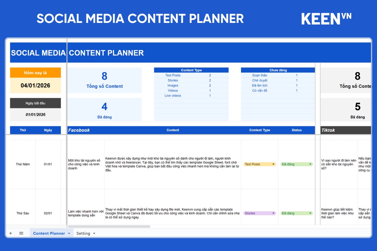 [GS-MAR-001] Social Media Content Planner Google Sheet 1