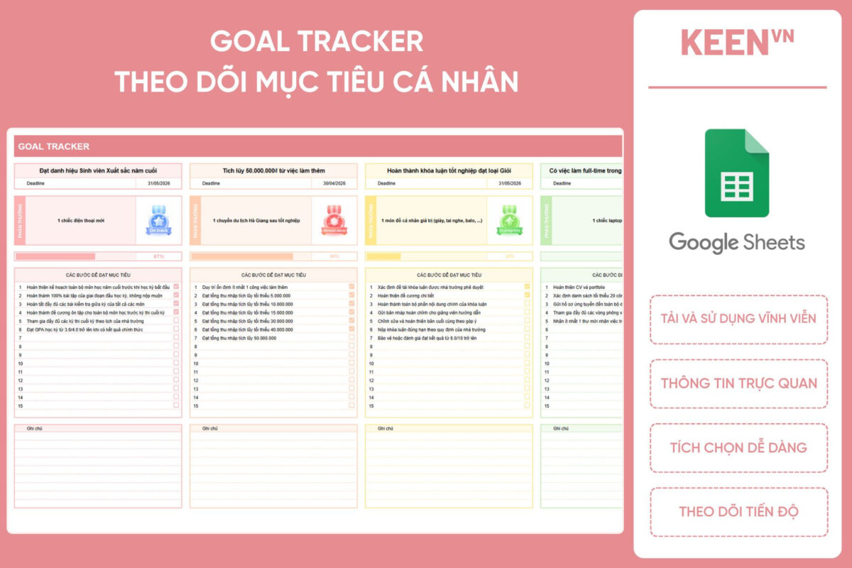 [GS-PLAN-013] Goal Tracker – Mẫu theo dõi mục tiêu cá nhân Google Sheet